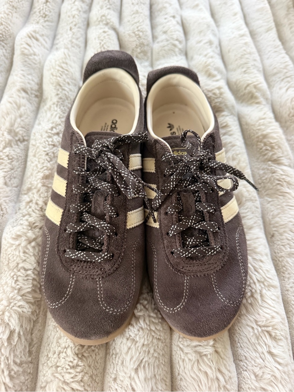 adidas Brown Suede Sneakers with Cream Stripes